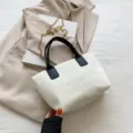 Kord Shopper Tasche für Damen Freizeit Handtasche Große Kapazität Umhängetasche Chic Alltag - Weiß und Schwarz