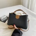 Vintage Krokodil Muster Kontrast Farbe Damen Handtasche lässige Schulter Umhängetasche - Schwarz