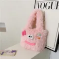 Süße flauschige Plüsch Handtasche für Damen, rosa pelzige Umhängetasche mit lustigem Gesicht. - Rosa