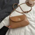 Retro Einfarbige Kleine Umhängetasche Damen PU Leder Tasche Braun Alltags Schultertasche - Khaki