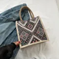 Ethno Stil große Kapazität Segeltuch Handtasche, retro geometrische gewebte Damentasche. - Ethno-Schwarz