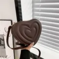 Brown quilted heart-shaped crossbody bag for women, vintage style fashion shoulder handbag. - Coffee (Tiger Eye Texture)
