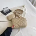 Beige gesteppte Umhängetasche Set mit breitem Riemen stilvolle PU Leder Schultertasche - Khaki