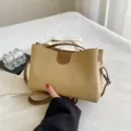 Beige Kroko Prägung Damen Umhängetasche Kontrast Handtasche Alltags Pendler Tasche - Khaki