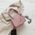 Rosa Laser Krokodil Muster Kette kleine quadratische Tasche süßer cooler Stil Handtasche - Rosa
