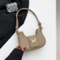Khakifarbene Schultertasche mit Schmetterlingsschnalle, elegante PU Leder Damentasche Achseltasche. - Khaki