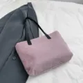 Fluffy plush shoulder bag lamb wool handbag stylish casual fuzzy tote bag for women winter - Without Pendant / Pink