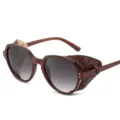 Lunettes de soleil steampunk rétro avec protections latérales verres dégradés marron. - Monture Imitation Bois Verre Marron (Marron)