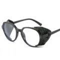 Lunettes de soleil rondes style steampunk rétro pour hommes et femmes avec caches noirs. - Monture Noire Verre Transparent (Noir)