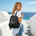 Women genuine leather backpack black minimalist fashion casual daypack school bag variant - Black