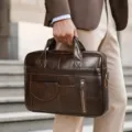 Borsa da lavoro uomo in vera pelle vintage ventiquattrore borsa porta pc in pelle - Cartella Rinforzata (1116) / Versione Aggiornata / Caffè