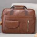 Borsa da lavoro aziendale in vera pelle marrone da uomo, elegante borsa per laptop. - Cartella Regolare (1116) / Versione Originale / Marrone