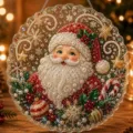 Christmas Santa Claus round diamond painting hanging decor DIY rhinestone mosaic craft ornament - Santa Claus (YU58856) / 20x20cm Gift Bag Tool Set