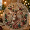 Christmas Reindeer Diamond Painting Hanging Ornament Festive Beaded Decor Crystal Art - Fawn (YU58861)