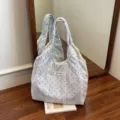 Borsa tote in tela casual da donna, grande capacità borsa a spalla elegante per tutti i giorni. - Blu