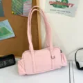 Ροζ Καμβάς Τσάντα Ώμου Μαξιλάρι, Casual Γυναικεία Τσάντα με Διπλά Λουριά και Πλαϊνές Τσέπες. - Ροζ