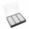 Detailansicht der Acryl Nagellack Display Box mit klarem Deckel und praktischen Fächern. - 30er Pack / Schwarz
