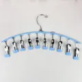 Blue 10-clip sock drying rack, plastic curved laundry hanger with metal clips for underwear. - Sky Blue