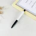 Plastic ballpoint pen for office and business gift, black and white design with custom logo. - White Barrel Blue Ink
