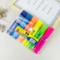 Set van 6 gekleurde markeerstiften met beitelpunt in transparant hoesje voor kantoor - 6 Stuks Verpakking