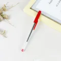 Red cap clear barrel ballpoint pen 1.0mm writing office school study stationery supply. - Red