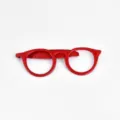 Red glasses shaped tie clip detail view, unique novelty metal accessory for men's suits. - Red