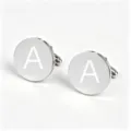 Stainless steel mirror polished round cuff links with engraved letter A for men formal wear - Round Letter A Style (Z6051-1A) / Silver