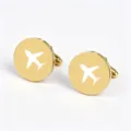 Gold stainless steel airplane cufflinks, mirror polished design for men's formal dress shirt. - Gold (Airplane Pattern)