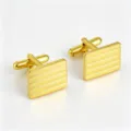 Gold rectangular cufflinks for men, classic striped metal French shirt cuff links accessory. - Gold