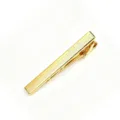 Close-up detail of the gold-tone metal tie clip featuring laser-etched grid and stripe pattern. - Gold Style (Z5062-LS1084)