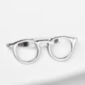 Silver glasses shape tie clip detail, unique metal novelty men suit accessory design. - Silver