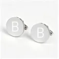 Stainless steel round letter B cufflinks close up, mirror polished finish detail. - Round Letter B Style (Z6051-1B) / Silver