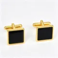 Gold square cufflinks with black enamel inset, classic men shirt french cuff links detail. - Square Black Face (Z6105) / Gold