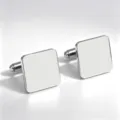 Close-up detail shot of shiny mirror-polished square stainless steel French shirt cufflinks. - 1 Pair / Square-Steel Mirror