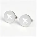 Stainless steel mirror polished round airplane cufflinks for men stylish accessory. - Silver (Airplane Pattern)
