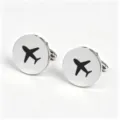 Stainless steel mirror polished airplane cufflinks for men, elegant French cuff studs. - Black (Airplane Pattern)
