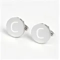 Stainless steel round letter C cufflinks, mirror polished men's French shirt cuff links. - Round Letter C Style (Z6051-1C) / Silver