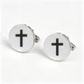 Stainless steel mirror polished French cufflinks for men featuring a stylish laser cross design. - Black (Solid Cross Pattern)