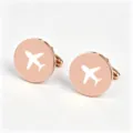 Stainless steel rose gold round airplane cufflinks for men stylish laser engraved cuff link accessory - Rose Gold (Airplane Pattern)