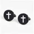Black Stainless Steel Cross Cufflinks for Men Wedding Business French Shirt Links. - Black (Solid White Cross Pattern)