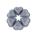 Grey silicone 6-cavity heart cake mold baking pan for chocolate pudding and muffins. - 6-Cavity Double Heart Nordic Gray