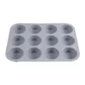 Grey 12-cup silicone muffin baking pan for cupcakes, chocolate, jelly and dessert molds. - 12-Cavity Muffin Cup Nordic Gray