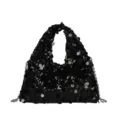 Women fashion black sequin shoulder bag underarm tote handbag trendy sparkling purse - Black