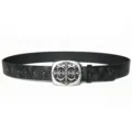 Ceinture en cuir PU gaufré rétro avec boucle métallique détaillée pour un look vintage. - Style B / 110cm / Noir