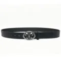 Ceinture en cuir PU gaufré rétro avec boucle métallique argentée antique, détail élégant. - Style C / 110cm / Noir