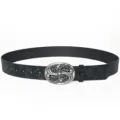 Ceinture en cuir PU gaufré vintage avec boucle en métal ornementé pour hommes et femmes. - Style D / 110cm / Noir