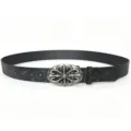 Ceinture en cuir PU vintage avec boucle en métal gothique occidentale pour unisexe - Style E / 110cm / Noir