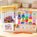 Wooden Montessori stacking column toy with colorful shape and fruit blocks for kids. - Stacking Column Box