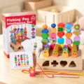 Wooden kids educational toy fishing beading game shape color sorting set for toddlers - Fishing Stacking Column Box
