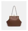 Elegant large brown kiss-lock handbag with metal frame, stylish shoulder bag for daily use. - Brown